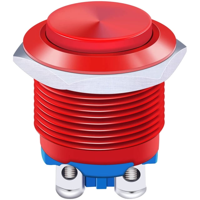 Twidec / 16mm Waterproof Red Metal Shell Momentary Raised Top Push Button Switch 3A/12~250V SPST 1NO Start Button