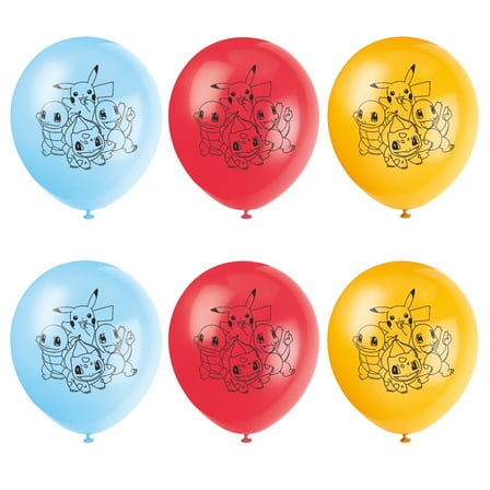 Pokémon Assorted Red, Yellow and Blue 12" Latex Balloons, 6ct