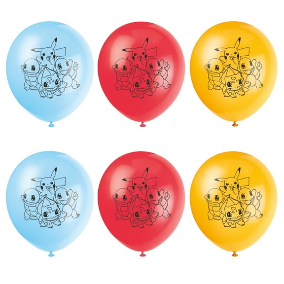 Pokémon Assorted Red, Yellow and Blue 12" Latex Balloons, 6ct