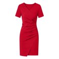 thumbnail image 6 of Ygbgbb Women V‑Neck Wrap Midi Dress, Short Sleeve Ruched Waist Split Hem Slim Fit Bodycon Dress for Work Business and Party Red XL, 6 of 6
