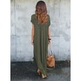 thumbnail image 7 of Gustave Women V Neck Casual Long Dress Short Sleeve Split Loose Maxi Dress Summer Beach Holiday Dress with Pocket "Green, XL", 7 of 7