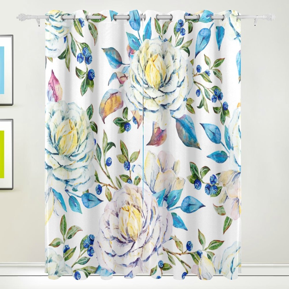 POPCreation Watercolor Floral Pattern Window Curtain Blackout Curtains