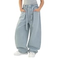 thumbnail image 2 of Crunowin Girls Denim Pants Summer Fashion High Waisted Curved Knife Design Teenagers Classic Style Jeans Blue Size 4 Years, 2 of 9