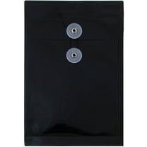 JAM Paper Plastic Envelopes with Button & String Tie Closure, 6 1/4 x 9 1/4, Black, 3/Pack