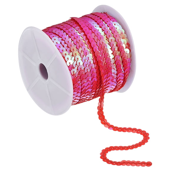 Unique Bargains 100Yards 6mm Flat Sequin Strip Spangle Paillette String Sequin Trim Red