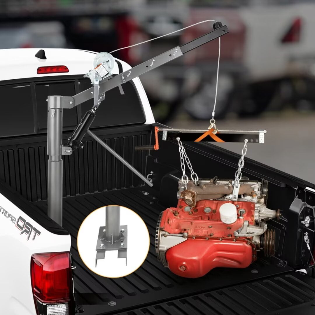 Truck Crane Hoist 1000 lbs Capacity, Truck Jib Crane Hoist Crane Hitch Mount with Four Boom Capacities of 500 lbs, 600 lbs, 700lbs & 1000 lbs, for Lifting Goods