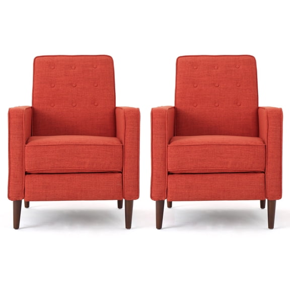 Marston Mid Century Modern Fabric Button Tuft Recliner, Set of 2, Orange