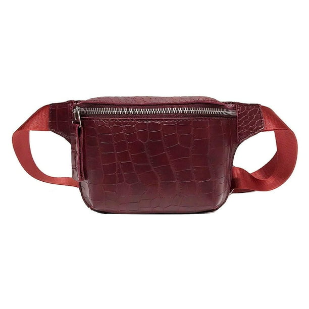 Bolso de hombro con patrón de cocodrilo para mujer Paquetes de cinturón de pecho (rojo vino)