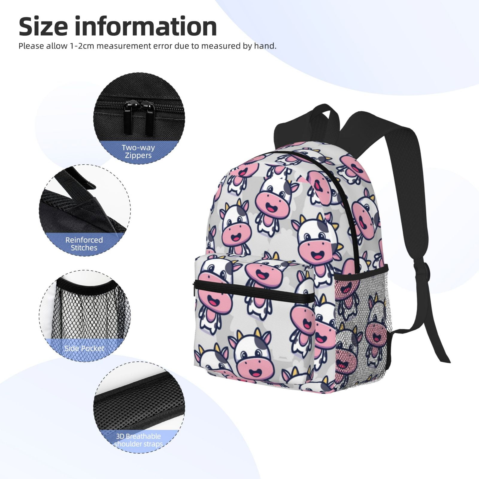 Ratiio Baby Cow Print Casual Backpack for Men and Women, Water Resistant Oxford Fabric School Bag Lightweight Travel Daypack