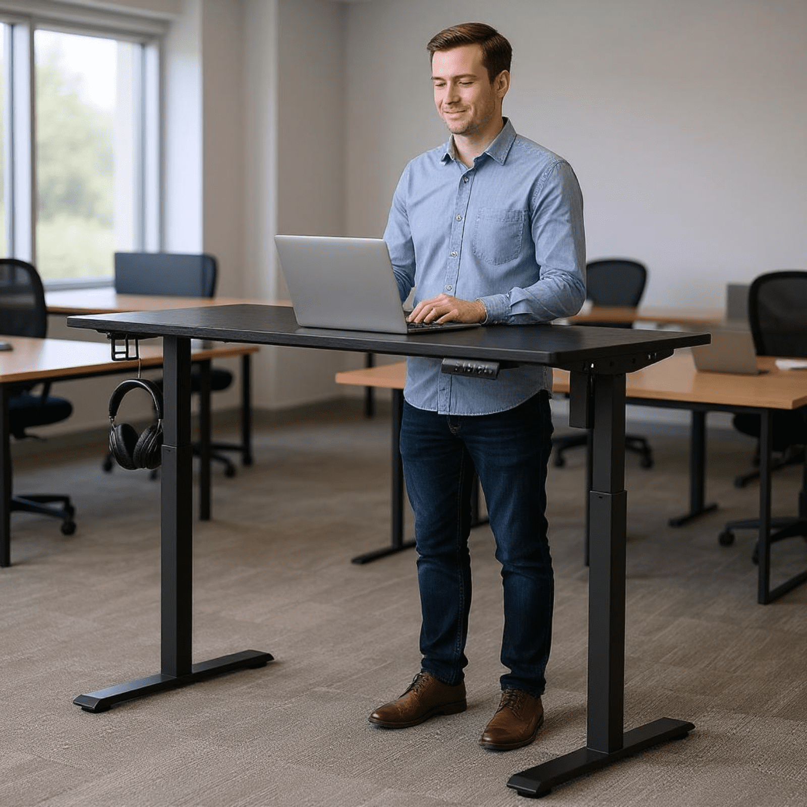 Homy Casa 47.24" Electric Standing Desk, Height Adjustable Computer Table, Black