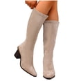 thumbnail image 5 of OKBOP Women's Knee High Boots with Mid Block Heel, Slouchy Faux Suede, Pointy Toe, Pull-On, Comfortable Fall Wear All‑Day Wear Gifts for Women Khaki 36 Sizes, 5 of 5