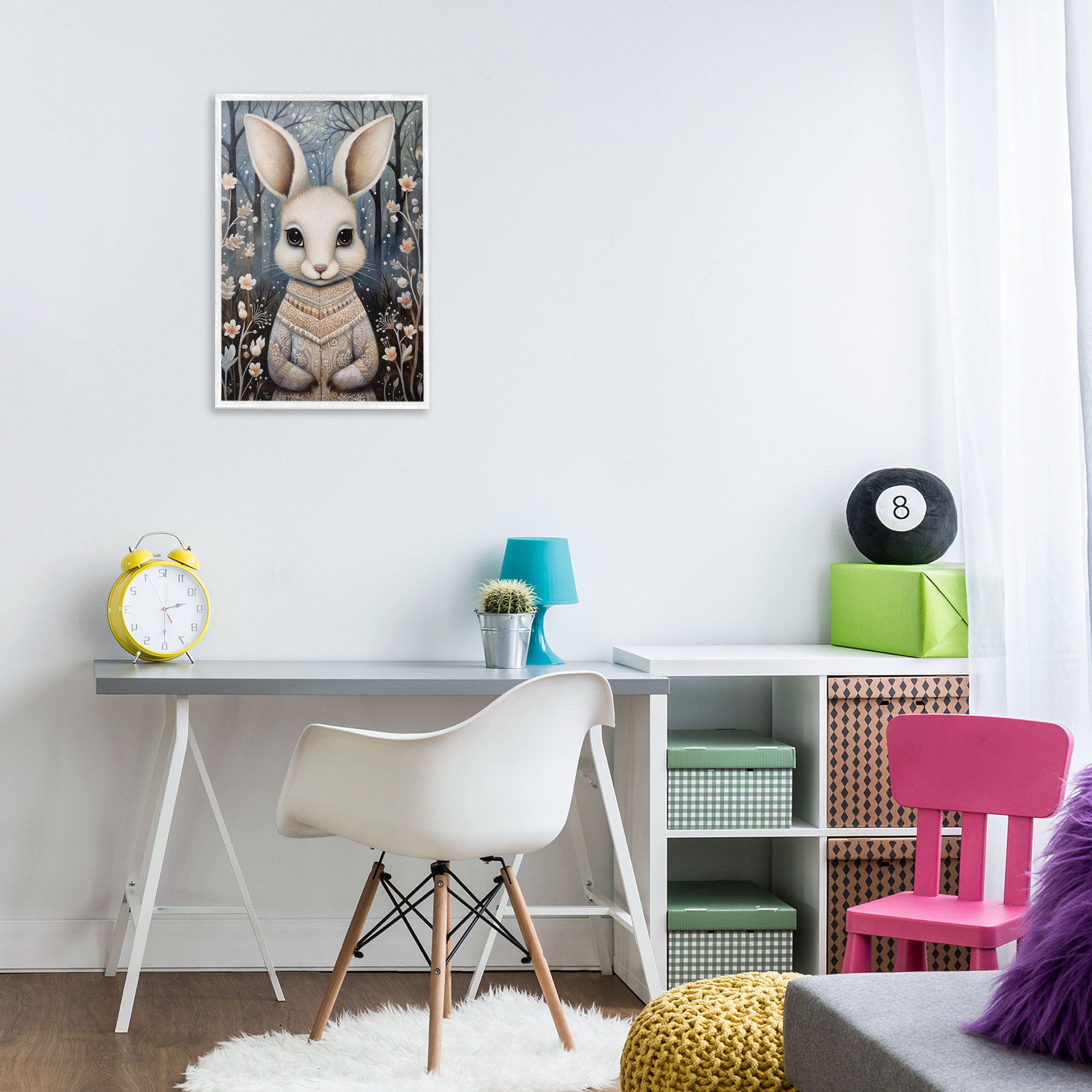 Stupell Industries Woodland White Rabbit Animals & Insects Painting White Framed Art Print Wall Art, 16 x 24