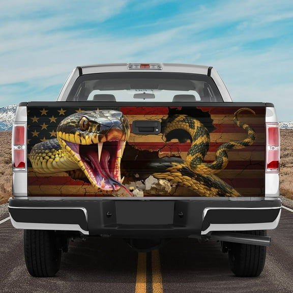 Lotusprinthandmade Patriotic US Flag Snake 3D Tailgate Wrap 2 Sizes (24"x58"), Snake Pickup Decal