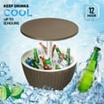 thumbnail image 5 of IVV Cooler Side Table Outdoor - 8 Gallon Cooler Table with Drainage Plug and Retractable Tabletop, 3-in-1 Patio Bar Ice Cooler Cocktail Table for Beer Wine Storage, Deck Pool Backyard Party (Coffee), 5 of 9