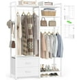 thumbnail image 7 of Aheaplus Clothes Rack - Reversible with 2 Drawers, Heavy Duty Garment Rack with Shelves, 6-Tier Freestanding Portable Wardrobe with Hanging Hooks, White, 7 of 7