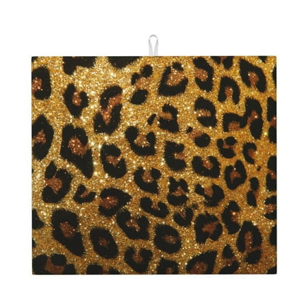 

Goofa Dish Drying Mat Super Absorbent Drying Mat Large Dish Drying Mats for Kitchen Counter Easy Clean Dish Mat Kitchen Drying Mat 16 x 18 ( Golden Leopard Glitter )