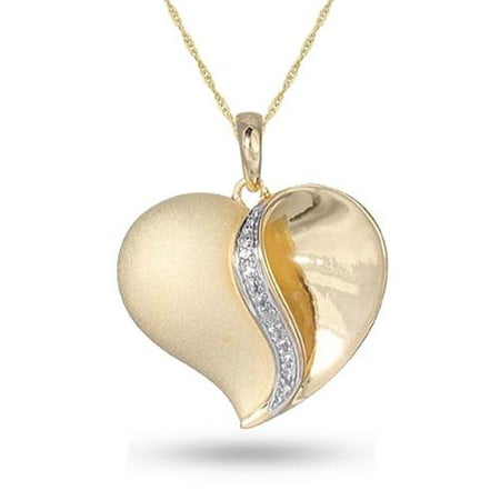 18K Yellow Gold over Sterling Silver Diamond Accent Heart Pendant