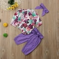thumbnail image 4 of Izhansean Newborn Baby Girls Floral Tops Romper Pants Headband Outfits Clothes 3PCS Sets Purple 0-3 Months, 4 of 10