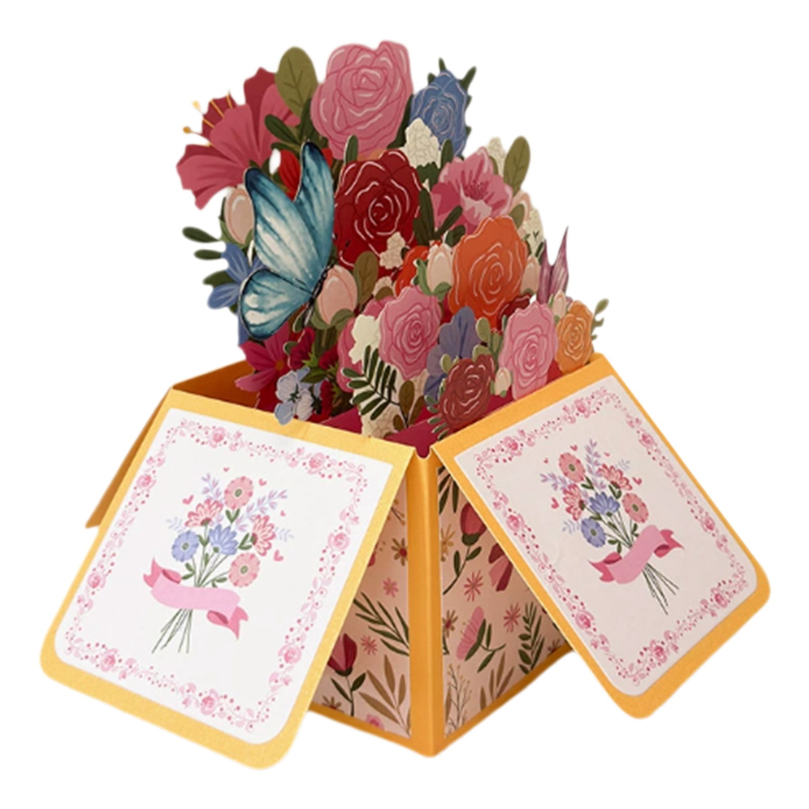 3D Pop Up Flower Bouquet Greeting Card, Box Style Floral Card with Matching Envelope, Handmade Pop Up Card for Mother's Day, Birthday, Anniversary & Thank You Greeting Card 1Pcs