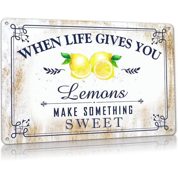 Metal Decor Sign - Life Gives You Lemons, 12x8 Inches, Vintage Farmhouse Style, Industrial Grade Aluminum, Wall Art for Kitchen, Office, Dorm