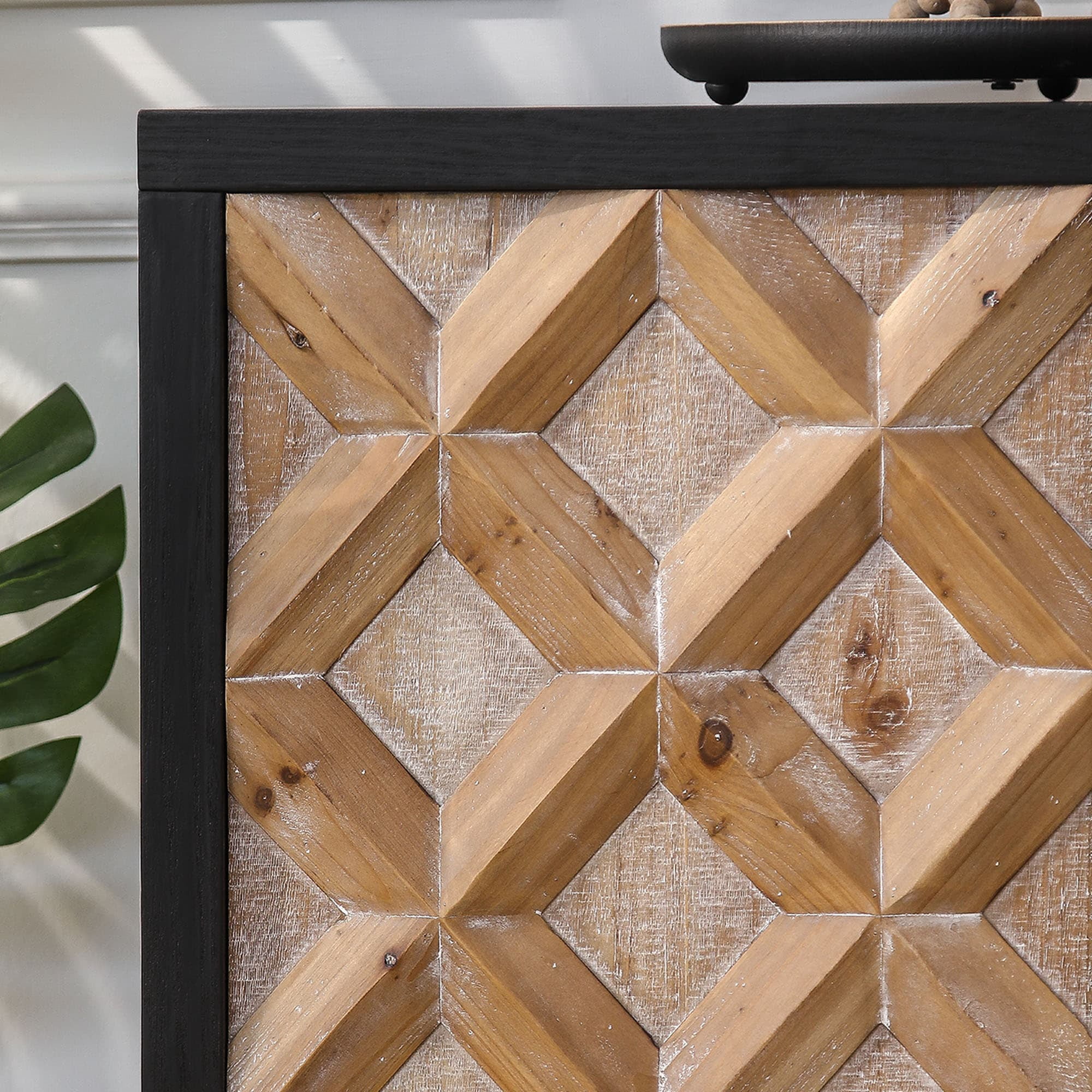 Rustic 4 - Door Wood Cabinet with Geometric Pattern – Modern Storage Solution for Any Space