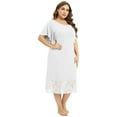 thumbnail image 3 of Women's Short Sleeve Nightgowns Soft Lace Panels Sleep Shirts Plus Size Sleepwear Flutter Sleeve Nightdress Round Neck Nightwear  Pajama Shirts, 3 of 7