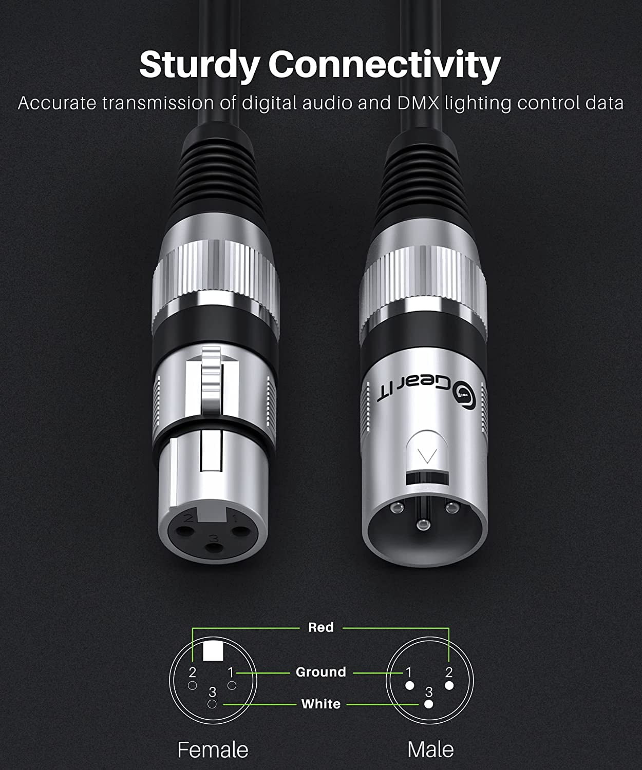 GearIT 3 Pin Connector Male to Female DMX to DMX DJ Equipment & Lighting Cable, 100 ft