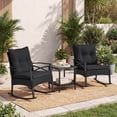thumbnail image 1 of Costway 3-Piece Rattan Rocking Bistro Set with Tempered Glass Tabletop & Cushions for Porch Black + Black, 1 of 10