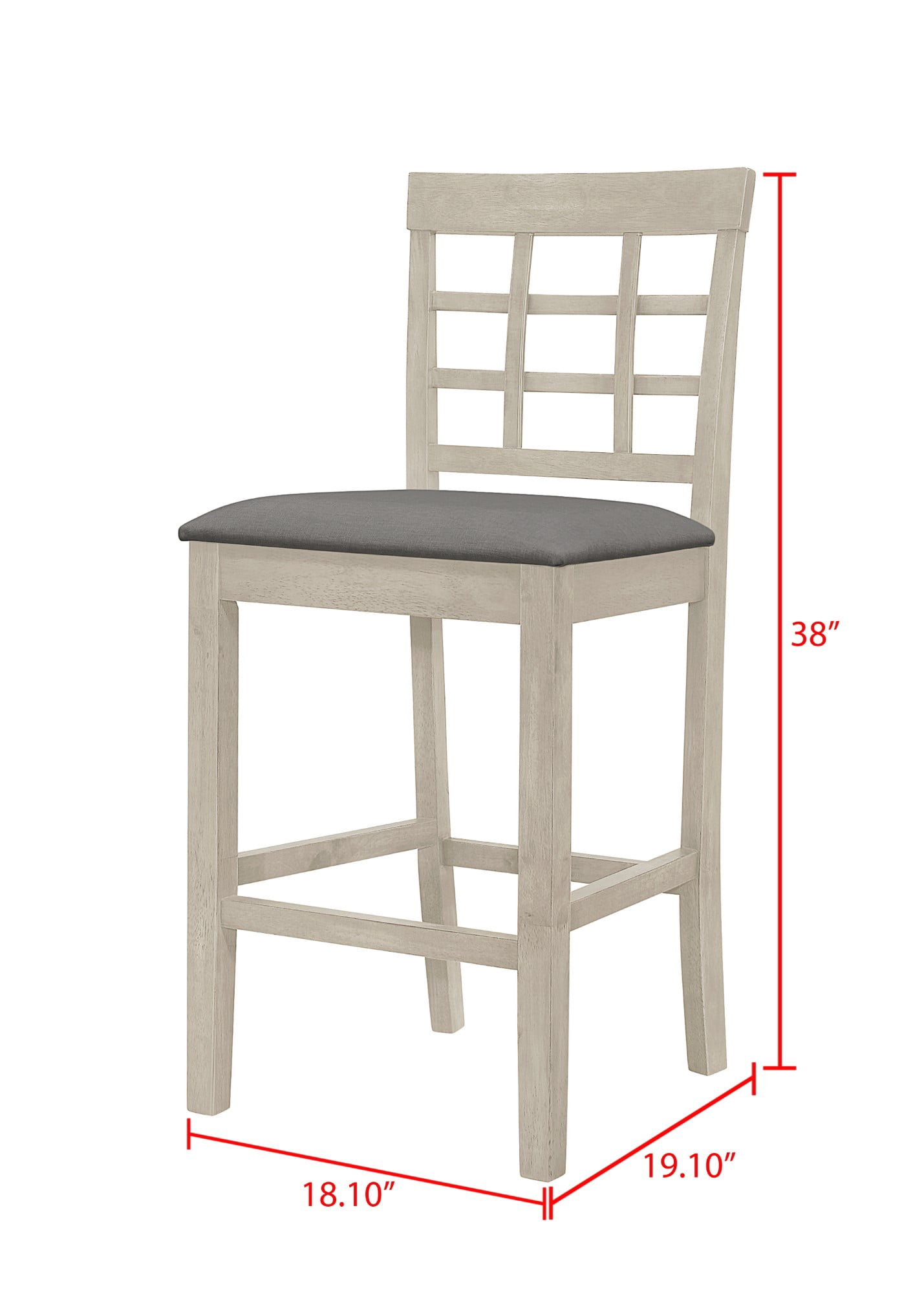 Home Design Azalea 5-Piece Counter Set, Antique Gray/Gray, Square Table with Slat-Back Cushioned Chairs, Modern Minimalist Style