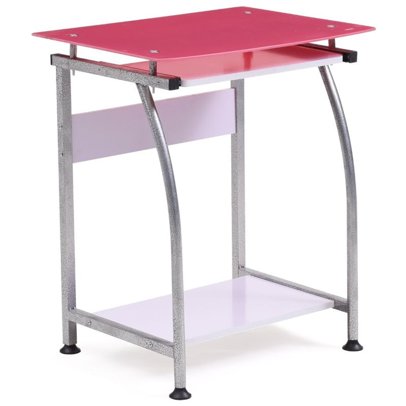 Hodedah Tempered Glass Top Laptop Desk with Pullout Keyboard Tray in