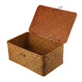 thumbnail image 1 of 1PC Seaweed Basket with Button Woven Basket Straw Woven Box Desktop Storage Box Hand-Woven Storage Basket - Size L, 1 of 6