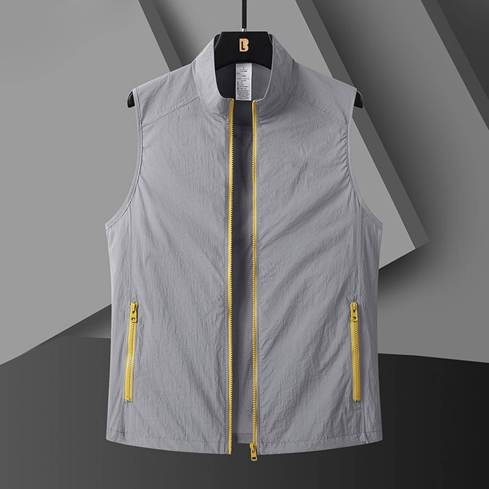 GUZOM Mens Lightweight Sun Protection Vest Sleeveless UPF 50+ Quick Dry Breathable UV Blocking Shirt for Fishing Running Hiking Gray,Size XL