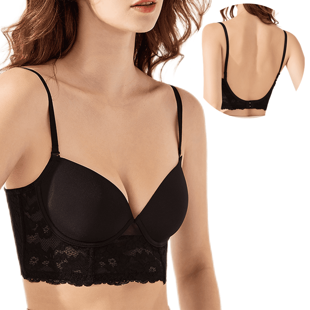 Women's Low Back Bra Sexy Push Up Comfort Seamless Lace Deep V Backless