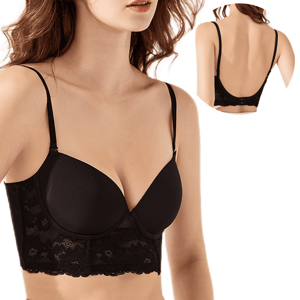 Women's Low Back Bra Sexy Push Up Comfort Seamless Lace Deep V Backless