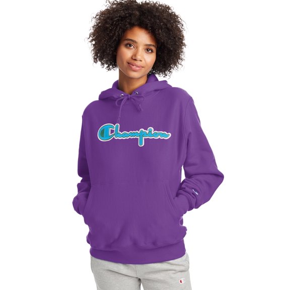 Champion Boyfriend Logo Hoodie Womens Active Hoodies Size M, Color: Puruple/Blue