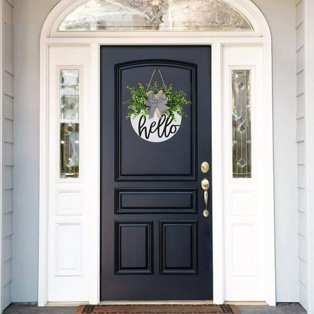BKER Hello Door Plate Decorative Plate Simulation Flower Wall Hanging Home Decoration Wreath