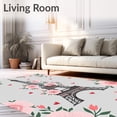 thumbnail image 2 of ODIKA 8'x10' Machine Washable Non-Slip Area Rug, Parisian Romance Bouquet Eiffel with Blush Petals and Motifs High Traffic Rug, Pink, 656823, 2 of 7
