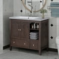 thumbnail image 2 of Dasun 36" Bathroom Vanity with Ceramic Basin, Bathroom Storage Cabinet with Two Doors and Drawers, Solid Frame, Metal Handles, Brown, 2 of 5