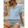 thumbnail image 6 of Button Down Crop Tops for Women Cropped Striped Shirts Dressy Casual Collared Blouses Summer Tee Top Blue M, 6 of 8