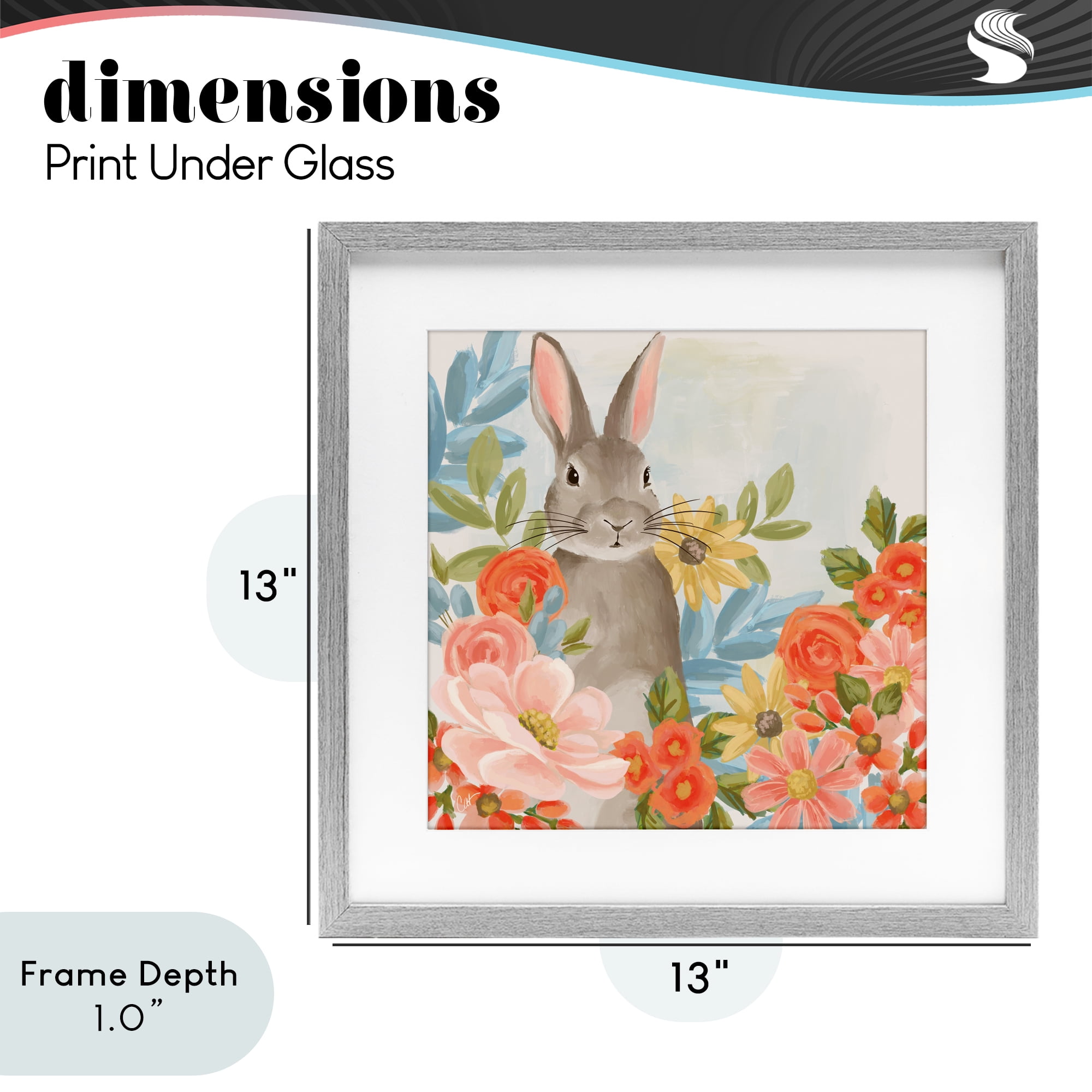 Stupell Industries Bunny Among The Blooms Gray Framed Print Under Glass, design by Cat Thurman Designs