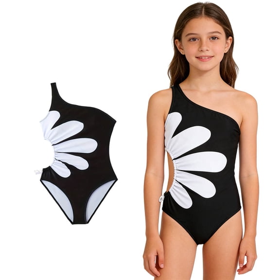 Girls Swimsuits Girls One Shoulder Swimsuit Floral Print 1 Piece Swimwear Swimsuit Girls 13-14 Years