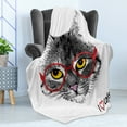 thumbnail image 4 of Cat Soft Flannel Fleece Throw Blanket, Wise Nerd Pet Glasses Judging the World Humor Digital Style Art Illustration, Cozy Plush for Indoor and Outdoor Use, 60" x 80", Black White Red, by Ambesonne, 4 of 5