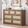 thumbnail image 1 of OAKHAM Commode 7 Tiroirs, Grand Commode en Rotin pour Chambre à Coucher Salon, Noyer Clair, 1 of 7