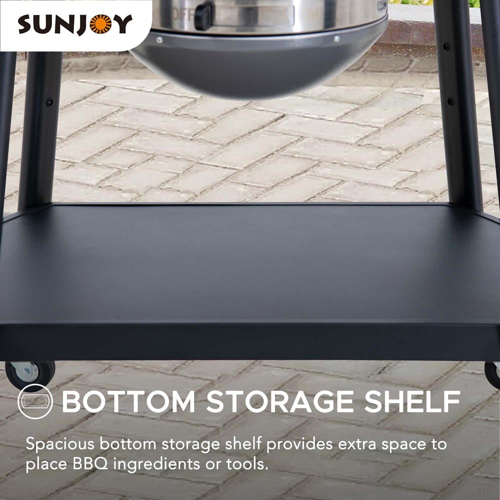 Sunjoy Group Egg-Shaped Charcoal Grill Ceramic Stainless Steel 20 Inch Kamado BBQ Smoker with Pizza Stone 46.22" x 25.75" x 46.46"