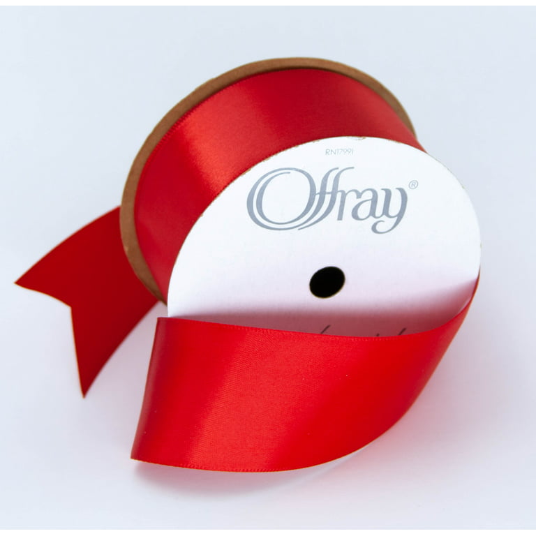 Offray Ribbon, Red 1/4 inch Double Faced Satin Polyester Ribbon, 10 yards