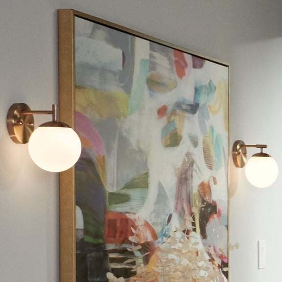 Possini Euro Design Meridian Modern Wall Light Sconces Set of 2 Gold Hardwire 6" Fixture Frosted White Glass for Bedroom Bathroom