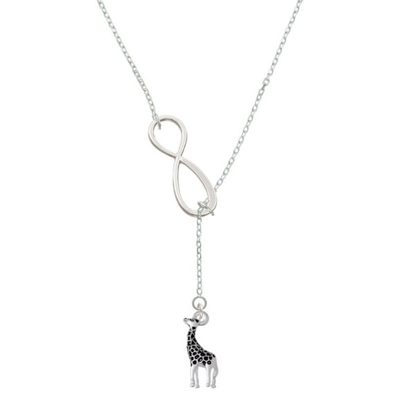 Delight Jewelry Silvertone Antiqued Giraffe Silver tone Elegant Infinity Lariat Necklace