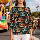 thumbnail image 4 of Xuyuer Mardi Gras Printed Shirt - Ladies' 3/4 Sleeve Crewneck Top for Festival Celebrations, Carnival Themed Parties, Vibrant Holiday Seasonal Fashion & Eye-Catching Parade Ready Apparel, 4 of 9