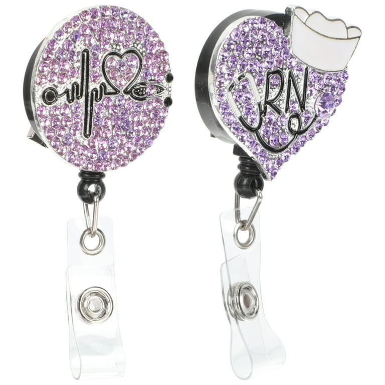 2Pcs Cards Badge Holders Retractable Badge Reels Decorative Cards Holders  Glitter Badge Reels