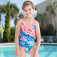 thumbnail image 3 of BESLY Little/Big Girls' Ruffle Swimsuit One Piece Bathing Suit Cute Floral Print Beauty Back Suspender Bodysuit Swimwear Beachwear, 3 of 5